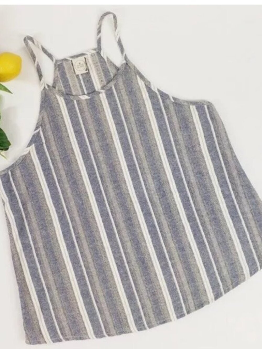 Anthropologie Paper Crane Womens Tank Linen Blend Striped Blue White Sz M